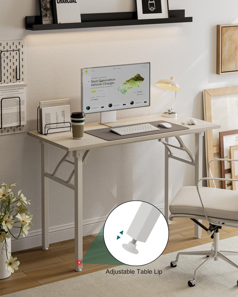 Frylr Small Folding Computer Desk â€“ Portable 43.3 Inch Foldable Laptop Table, Collapsible and Compact for Easy and Fast Setup, Lightweight for Small Spaces, Home Craft and Study Use, White Ash - Image 5