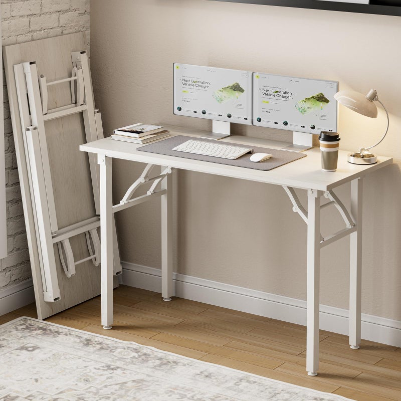 Frylr Small Folding Computer Desk â€“ Portable 43.3 Inch Foldable Laptop Table, Collapsible and Compact for Easy and Fast Setup, Lightweight for Small Spaces, Home Craft and Study Use, White Ash - Image 1