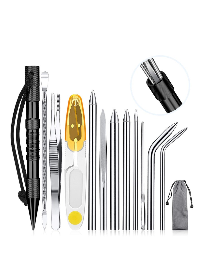 SYOSI 13 Pieces Paracord FID Set Stainless Steel Knotter Tools Marlinspike Set Paracord Stitching Lacing Stitching Needles and Smoothing Tool Knotter Tools for Leather or Paracord Work (Black)  - Image 1