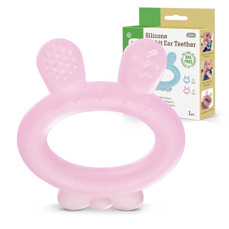 Haakaa Silicone Baby Teether  Rabbit Ear Frozen Teething Toy for Babies 36 Months Cold Teething Relief  BPA Free SiliconePink - Image 1