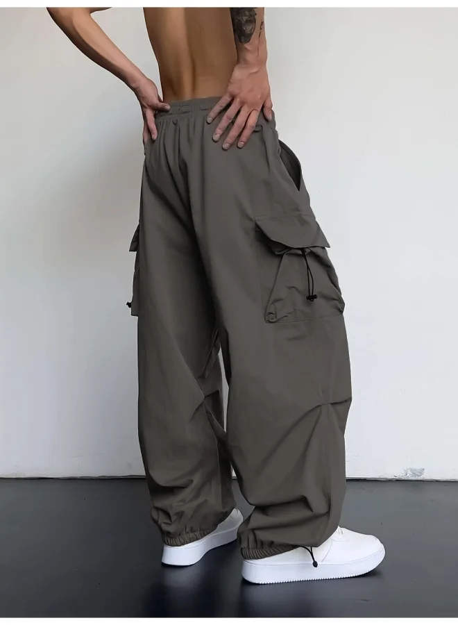 Maniac  Maniac Mens Solid Side Pockets Dark Grey Nylon fabric Baggy fit Cargo Pant for Men | Best Price UAE