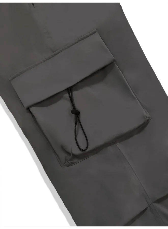 Maniac  Maniac Mens Solid Side Pockets Dark Grey Nylon fabric Baggy fit Cargo Pant for Men | Best Price UAE
