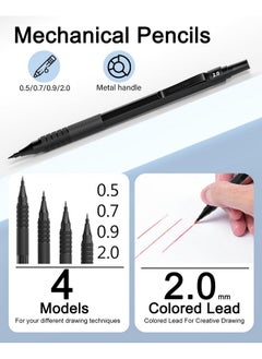 Nicpro 35Pcs Black Metal Mechanical Pencils Set In Case Art Drafting Pencil 0.5 0.7 0.9 Mm & 3Pcs 2Mm Graphite Lead Holder For Drawing Sketching With 20 Tube Lead Refills(6B 4B 2B Hb 2H 4H Colors)  - Image 5