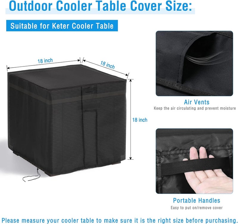 Kingling Outdoor Cooler Table Cover for Keter Cooler Tables, Waterproof Patio Storage Cooler Table Cover Patio Side Table Covers - 18''L x 18''W x18''H - Image 2