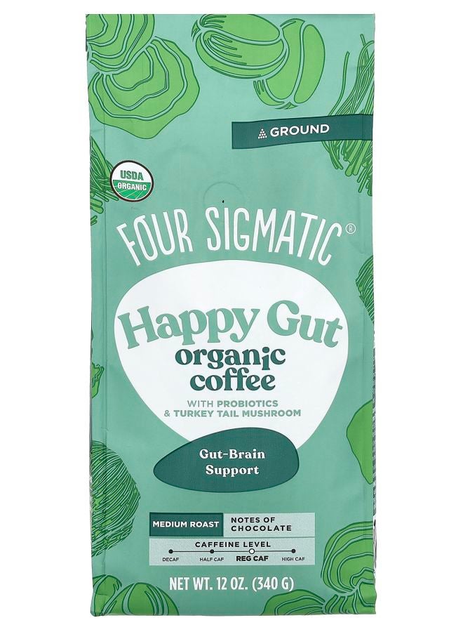 Four Sigmatic Happy Gut Organic Coffee with Probiotics and Turkey Tail Mushroom Ground Medium Roast 12 oz (340 g)