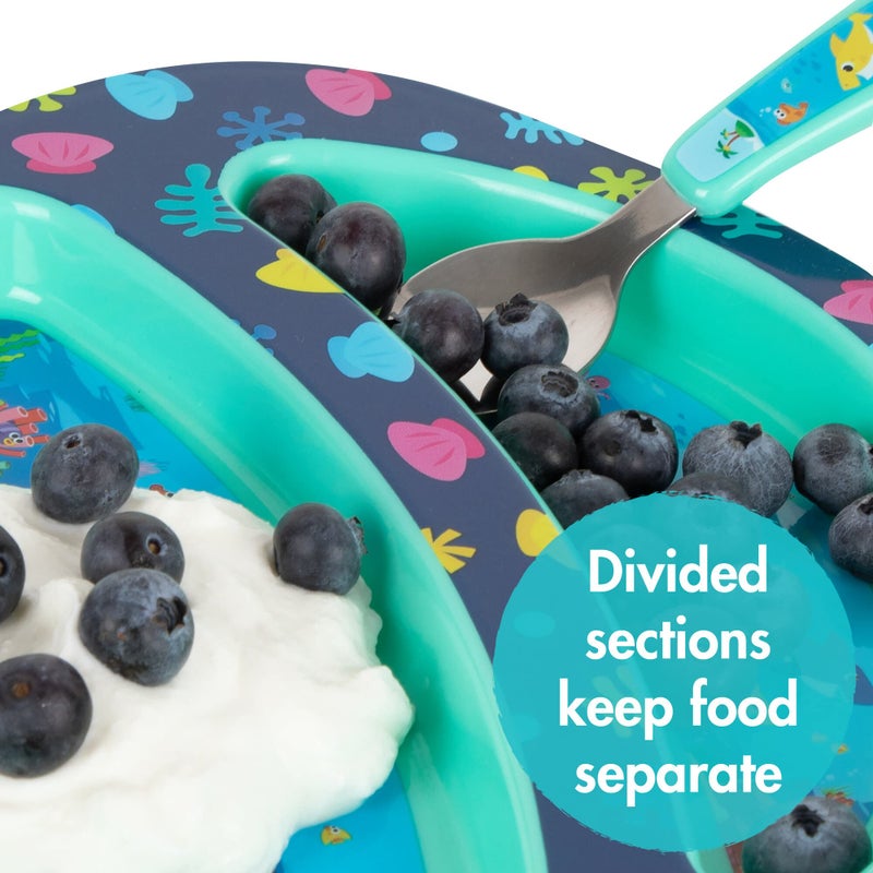 the FIRST years First Years Baby Shark Toddler Dinnerware Set - Includes Plate, Bowl, Fork and Spoon - 4 Count, Blue - Image 3