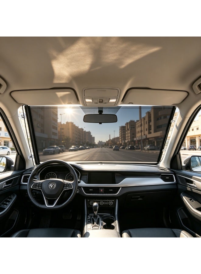 Retractable Car Windshield Sun Shade, 53x130cm Roll Up PVC Window Roller Blind with Suction Cups, 15% VLT Clear Film Auto Front Window Sun Visor for UV Block - Image 1