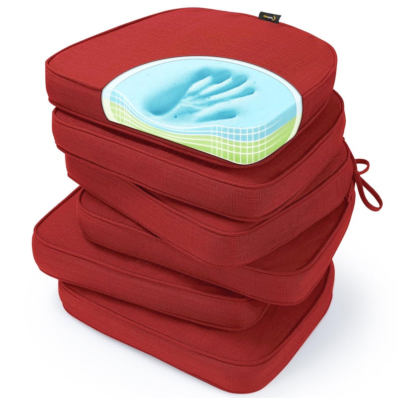 SUNROX Gel Memory Foam Chair Cushions FadeShield Water StainResistant Durable Reversible Seat Cushion Pads with Ties for IndoorOutdoor Kitchen Dining Office 17x16 Set of 6 Burgundy