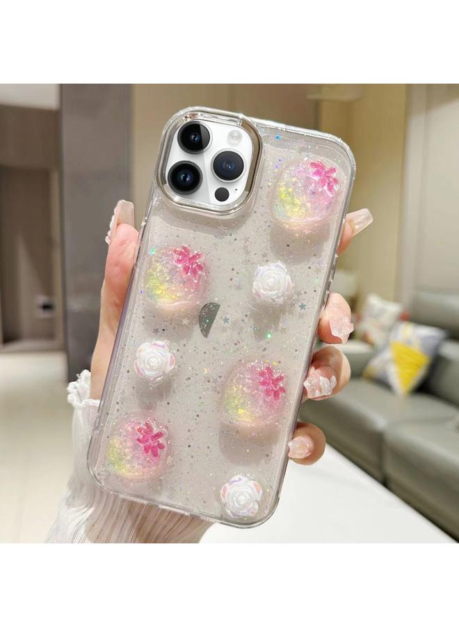 S-TOP Case For iPhone 15 Pro 3D Flower Glitter Epoxy TPU Phone Case - Image 1