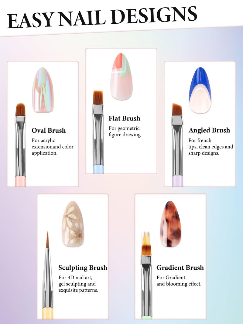 YOOVR 10 Pcs Nail Art Brushes Set, Nail Dotting Tools, French Tip Tool, Nail Art Deign Tools with Builder Gel Brush Polish Extension Brush Thin Liner Detail Painting Brushes, Nail Tech Supplies Kit - Image 3