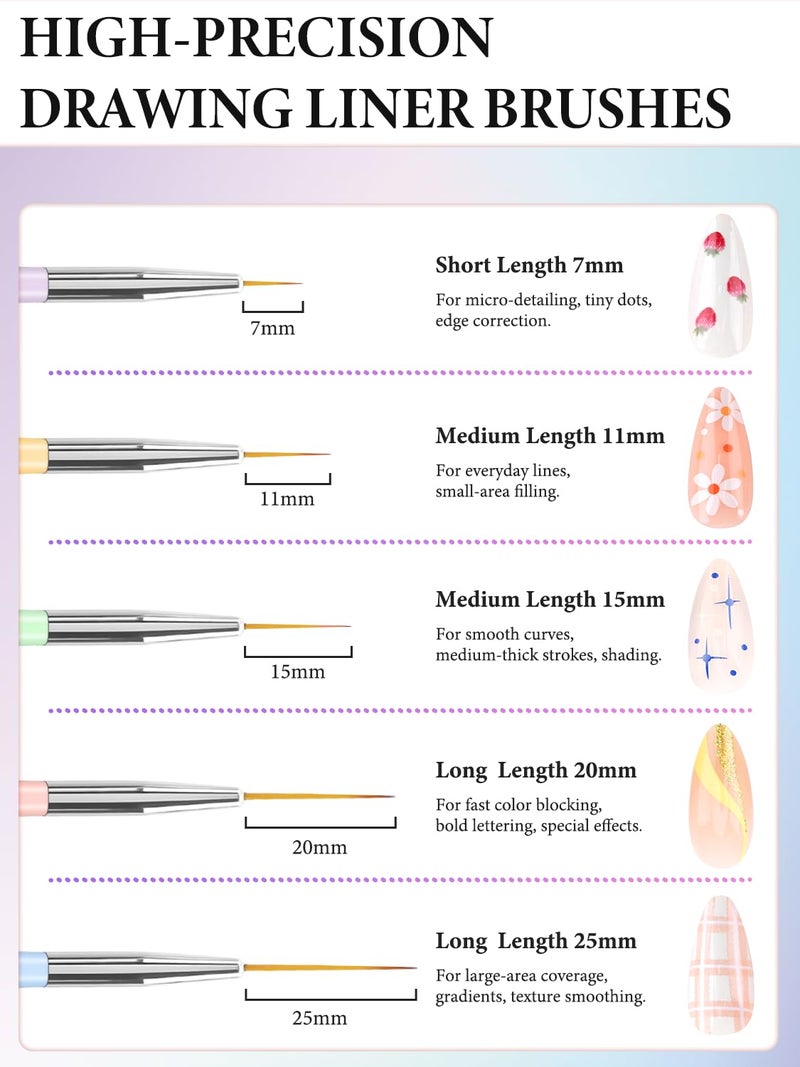 YOOVR 10 Pcs Nail Art Brushes Set, Nail Dotting Tools, French Tip Tool, Nail Art Deign Tools with Builder Gel Brush Polish Extension Brush Thin Liner Detail Painting Brushes, Nail Tech Supplies Kit - Image 5