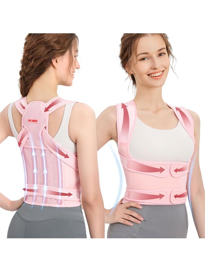 Beauenty Back Brace and Posture Corrector for Women and Men, Back Straightener Posture Corrector, Scoliosis and Hunchback Correction, Back Pain, Spine Corrector, Support, Adjustable Posture Trainer, Pink - Image 1