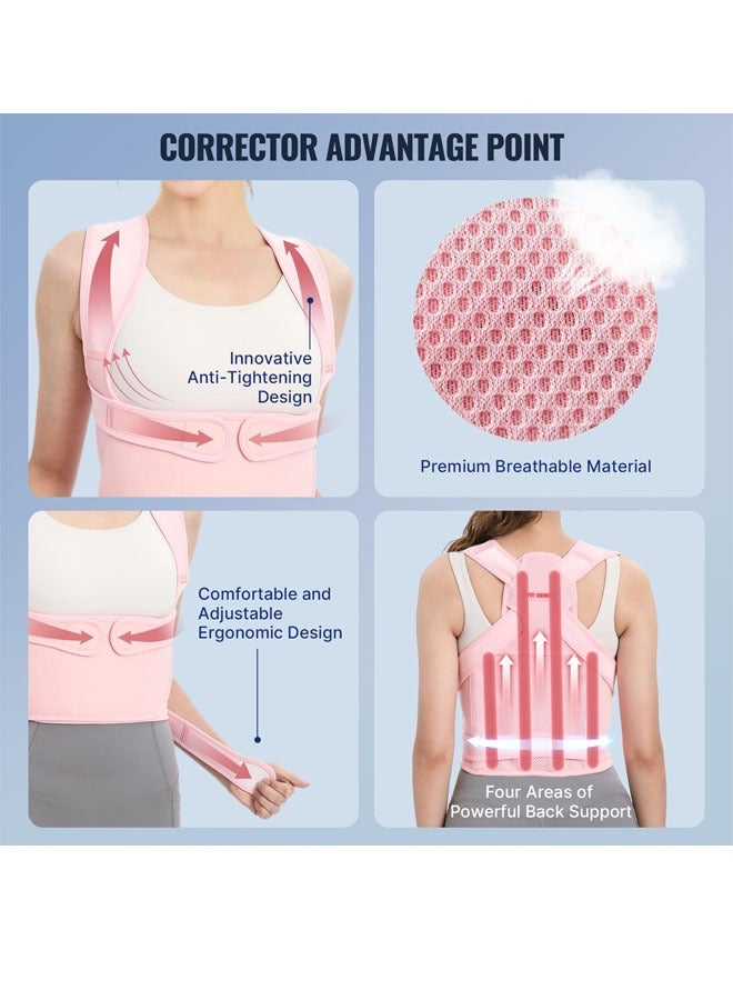 Beauenty Back Brace and Posture Corrector for Women and Men, Back Straightener Posture Corrector, Scoliosis and Hunchback Correction, Back Pain, Spine Corrector, Support, Adjustable Posture Trainer, Pink - Image 4