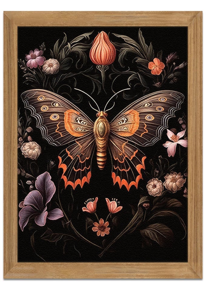 FRAMED VINTAGE 3D TEXTURED WALL ART GOTHIC BUTTERFLY WALL DECOR HAND DRAWN SANDSTONE NATURE BOTANICAL PICTURES FOR LIVING ROOM BEDROOM HOME DECOR 12X16IN