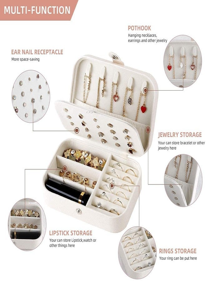 أوفيرا صندوق مجوهرات أوفيرا، حقيبة سفر صغيرة محمولة من الجلد الصناعي، صندوق تخزين وعرض منظم من طبقتين للخواتم والأقراط والقلائد والأساور - Image 3