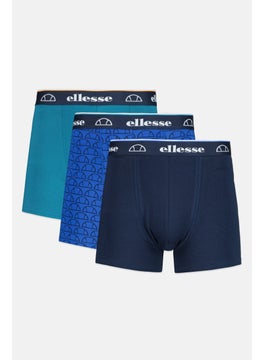 Ellesse Men 3 Pieces Brand Logo Trunks, Navy/Teal Green  - Image 1