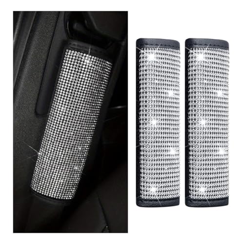 GLSOWEE 2PCS Bling Car Seat Belt Shoulder Pads Bling Rhinestones Seat Belt Covers for Women Car Seatbelt Strap Pad with Crystal Diamond Car Interior Accessories for Car SUV White Diamond - Image 1