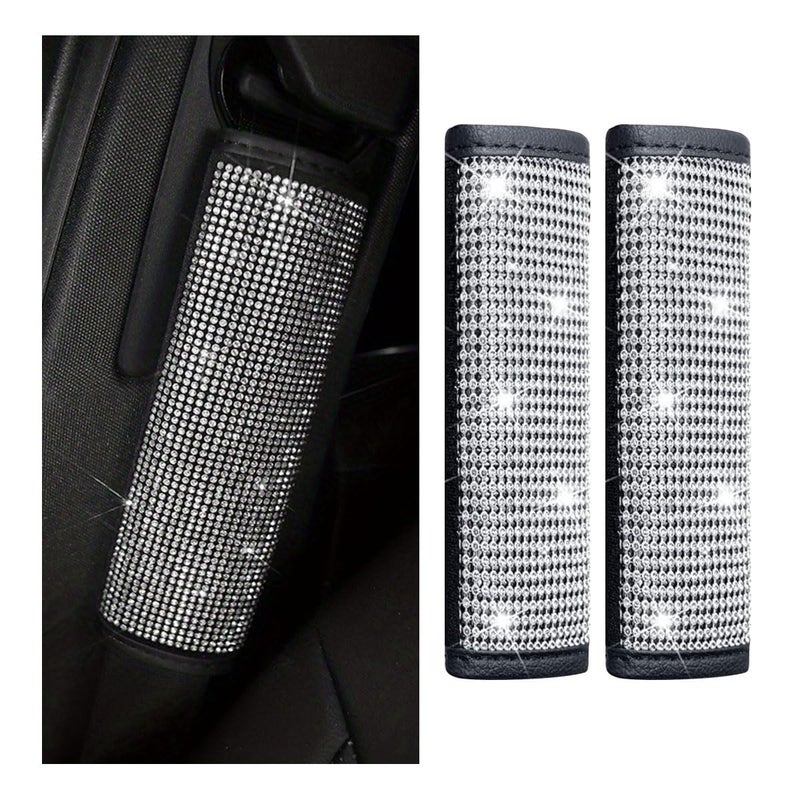 GLSOWEE 2PCS Bling Car Seat Belt Shoulder Pads Bling Rhinestones Seat Belt Covers for Women Car Seatbelt Strap Pad with Crystal Diamond Car Interior Accessories for Car SUV White Diamond - Image 3