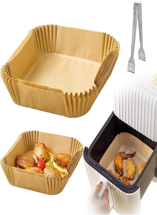 KesaPlan 50Pcs Square Air Fryer Oil-Proof Paper Liner with a Clip, Disposable Non-Stick Parchment Cooking Paper for Air Frying Liners Water-proof Baking Paper for Roasting Microwave Oven L6.3Ã—H1.8 Inch 