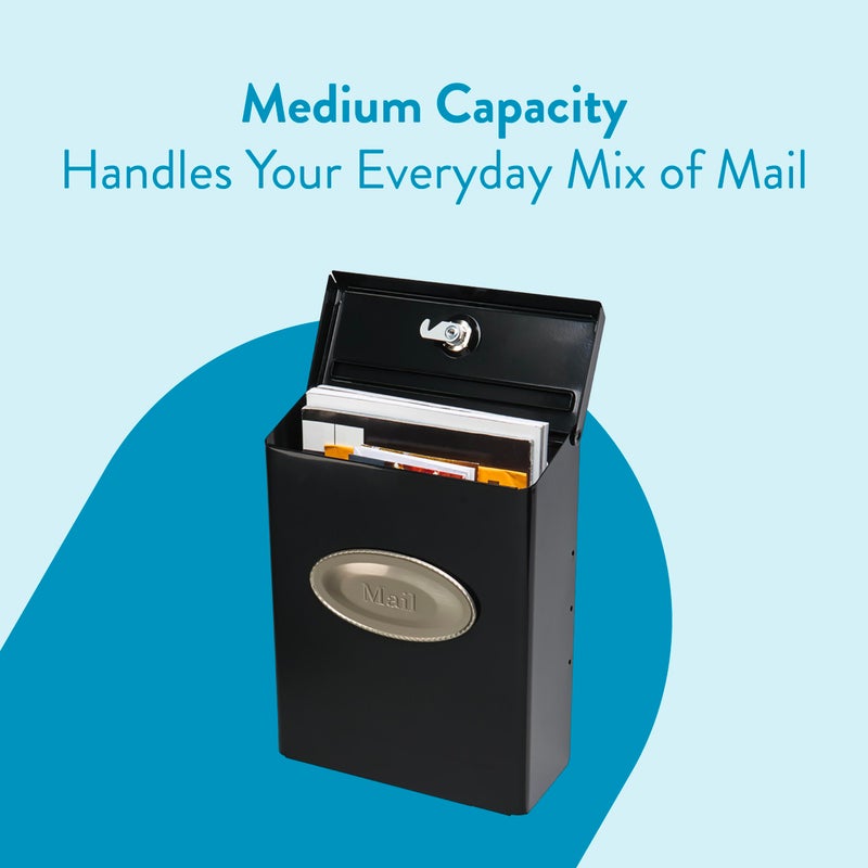 Architectural Mailboxes Designer Galvanized Steel, Locking Wall Mount Mailbox, Black with Satin Nickel - Image 3
