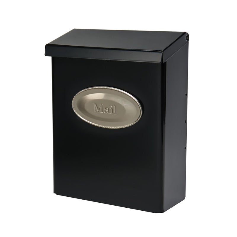 Architectural Mailboxes Designer Galvanized Steel, Locking Wall Mount Mailbox, Black with Satin Nickel - Image 1