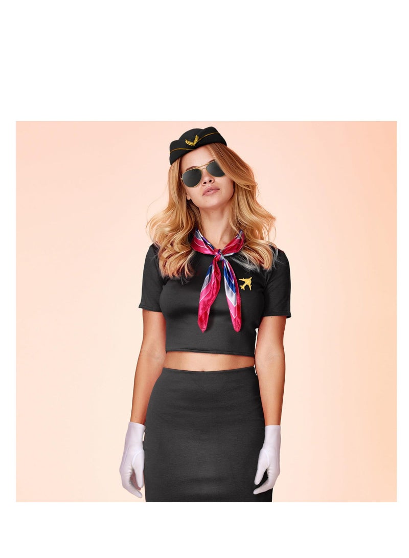 7 Pcs Women's Flight Attendant Costume Accessories, Stylish Stewardess Outfits Flight Attendant Hat Sunglasses Scarf Gloves, Ideal for Makeup Party, Drama Performance, Birthday Party  - Image 2