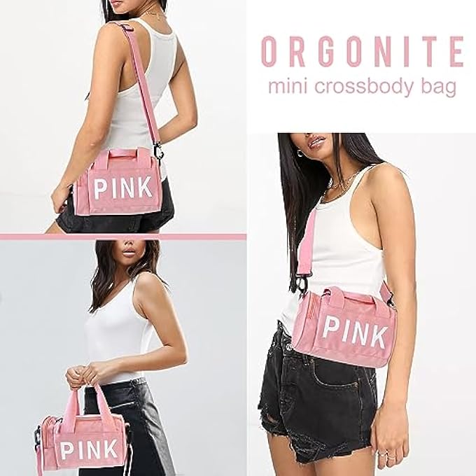 PINK Mini Small Crossbody Bag Gym Bag for Women Men Cute Small Duffle Bag Aesthetic Sports Handbag Waterproof Gym Tote Bag Portable Fitness Shoulder Bag for Sports Travel Rose Red2 - Image 5