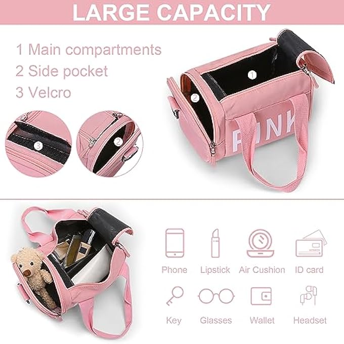 PINK Mini Small Crossbody Bag Gym Bag for Women Men Cute Small Duffle Bag Aesthetic Sports Handbag Waterproof Gym Tote Bag Portable Fitness Shoulder Bag for Sports Travel Rose Red2 - Image 3