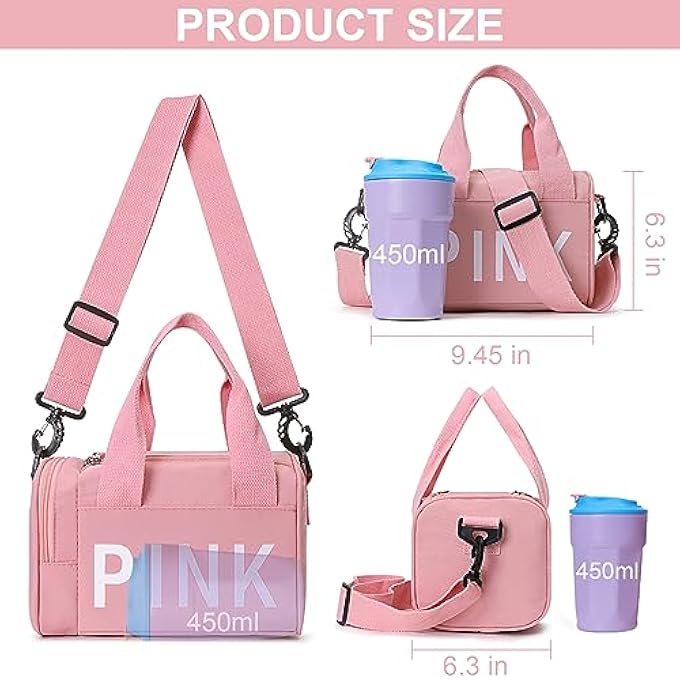 PINK Mini Small Crossbody Bag Gym Bag for Women Men Cute Small Duffle Bag Aesthetic Sports Handbag Waterproof Gym Tote Bag Portable Fitness Shoulder Bag for Sports Travel Rose Red2 - Image 4