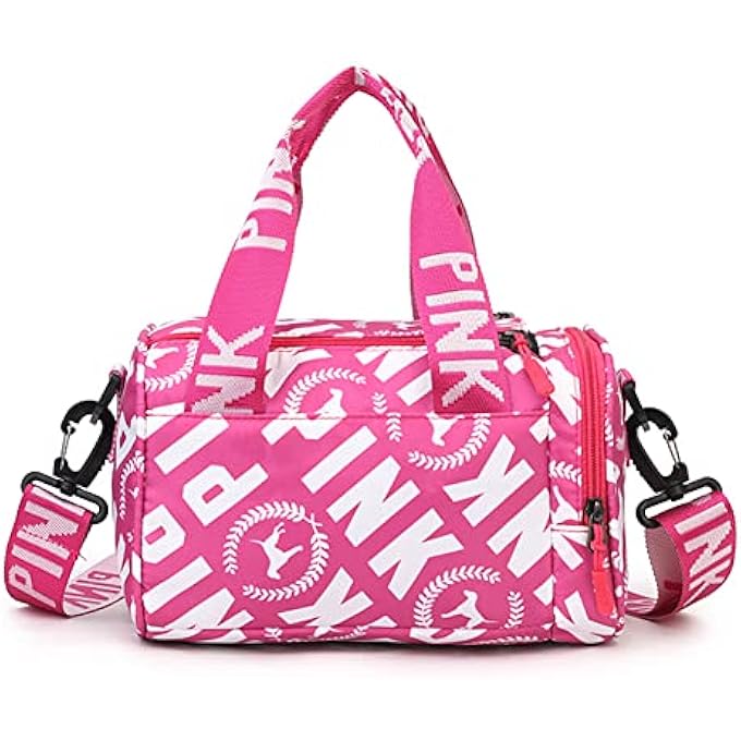 PINK Mini Small Crossbody Bag Gym Bag for Women Men Cute Small Duffle Bag Aesthetic Sports Handbag Waterproof Gym Tote Bag Portable Fitness Shoulder Bag for Sports Travel Rose Red2 - Image 1