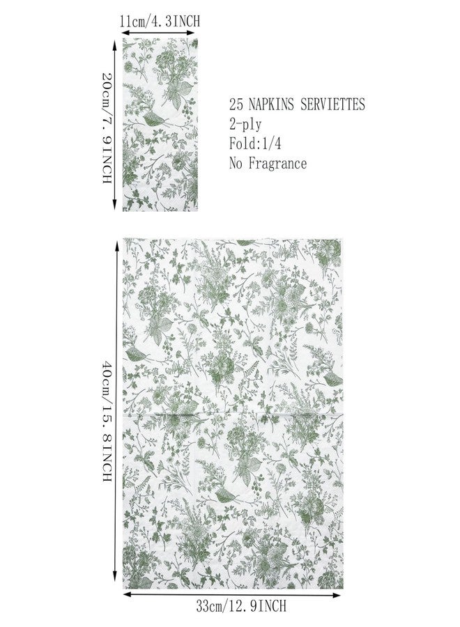 WRAPAHOLIC 25Pcs Green Floral Guest Napkins - Guest Disposable Hand Towels for Bathroom, Bridal and Baby Shower, Tea Party, Garden Party, Birthday Party - 4.3 x 7.9 In - Image 2
