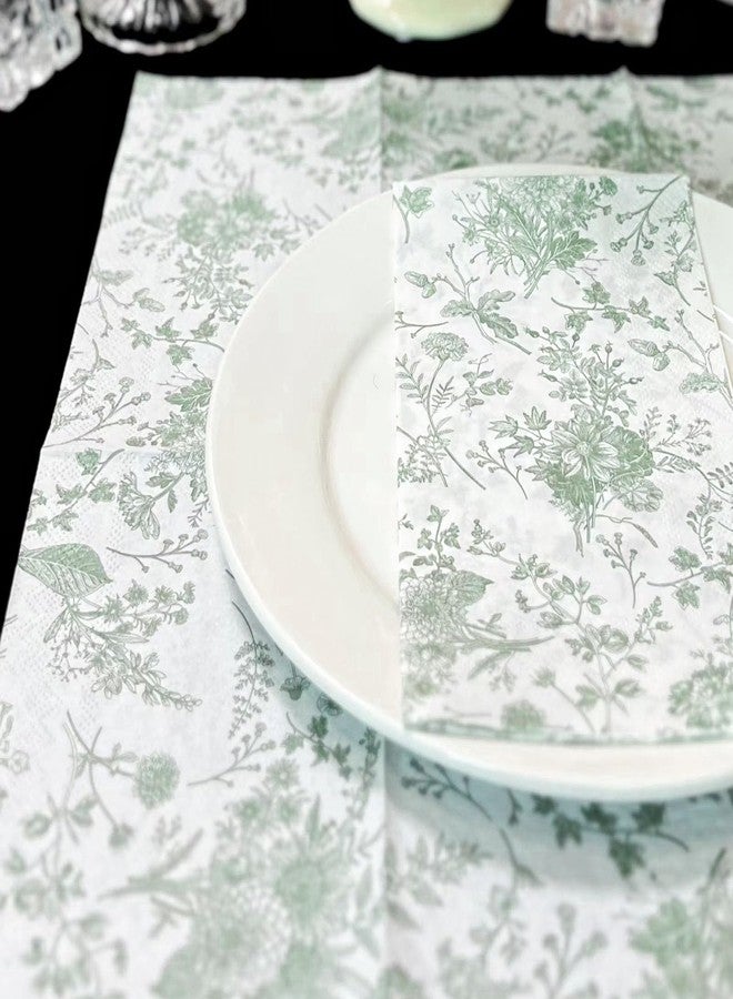 WRAPAHOLIC 25Pcs Green Floral Guest Napkins - Guest Disposable Hand Towels for Bathroom, Bridal and Baby Shower, Tea Party, Garden Party, Birthday Party - 4.3 x 7.9 In - Image 5