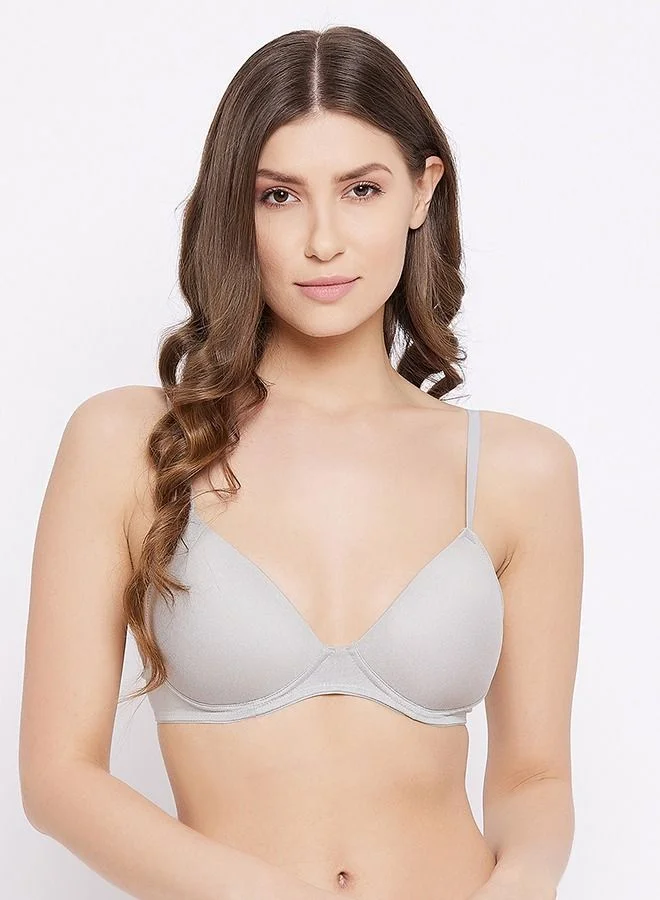 كلوفيا Clovia Padded Non-Wired Demi Cup T-shirt Bra in Light Grey