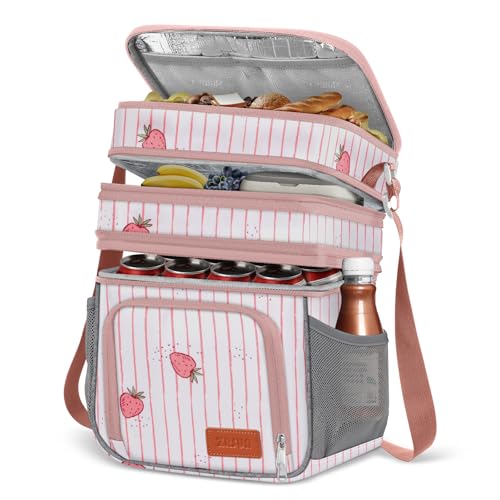 ZRSUN Insulated Lunch Bag for Women Men Reusable 3 Layers Lunch Box Women Expandable Reusable Waterresistant Lunch Box for Work Travel Office Picnic Hiking Pink - Image 1