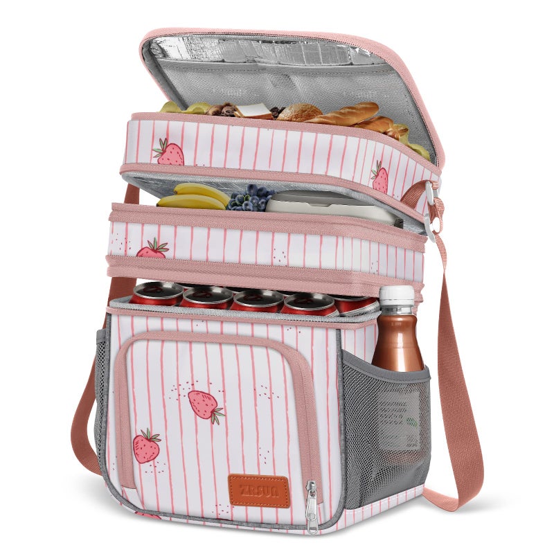 ZRSUN Insulated Lunch Bag for Women Men Reusable 3 Layers Lunch Box Women Expandable Reusable Waterresistant Lunch Box for Work Travel Office Picnic Hiking Pink - Image 2