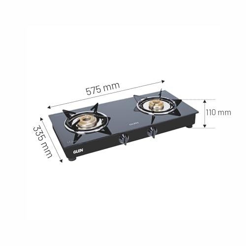 Glen Gas Stove 2 Burner | 6mm Thick Toughened Glass Top LPG Gas Stoves | Brass Burner ISI Certified Black Drip Trays | Revolving Inlet Nozzle | 2 Year Standard Warranty - Image 4