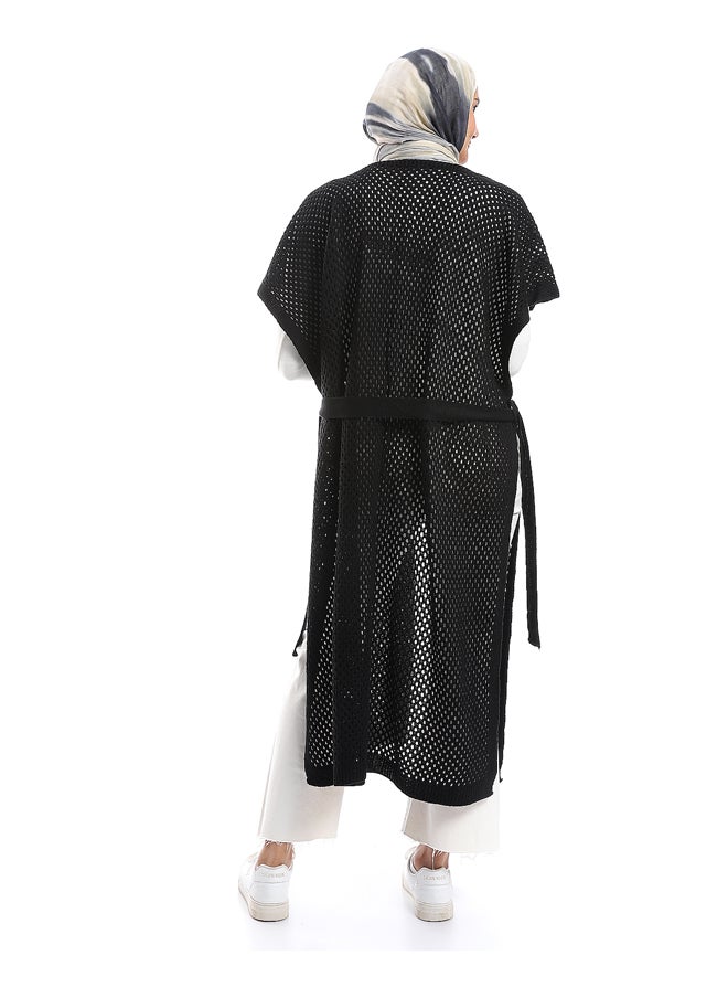 M.SOU - Perforated Pattern Open Neckline Cardigan - Image 1
