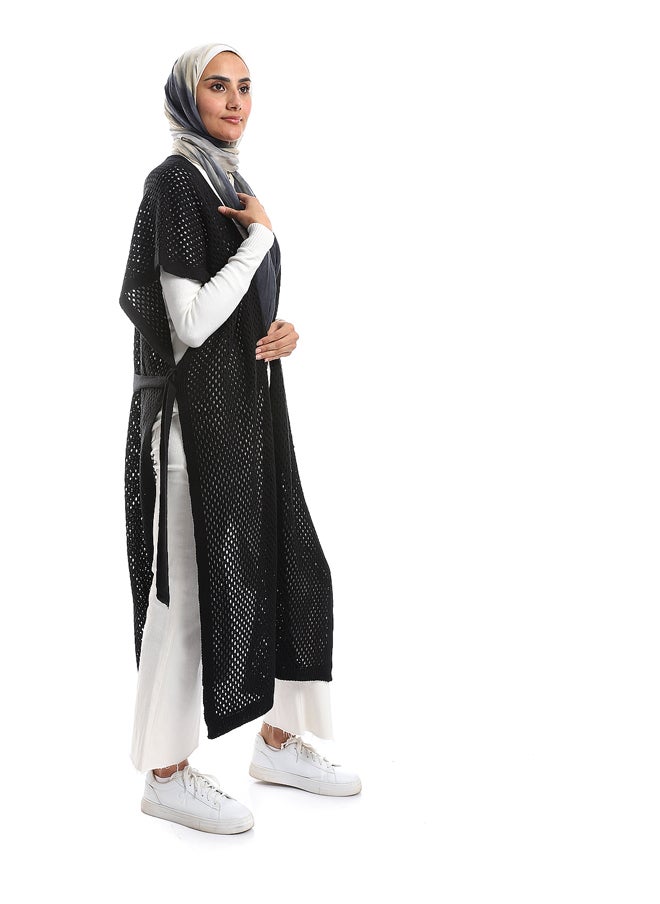 M.SOU - Perforated Pattern Open Neckline Cardigan - Image 1