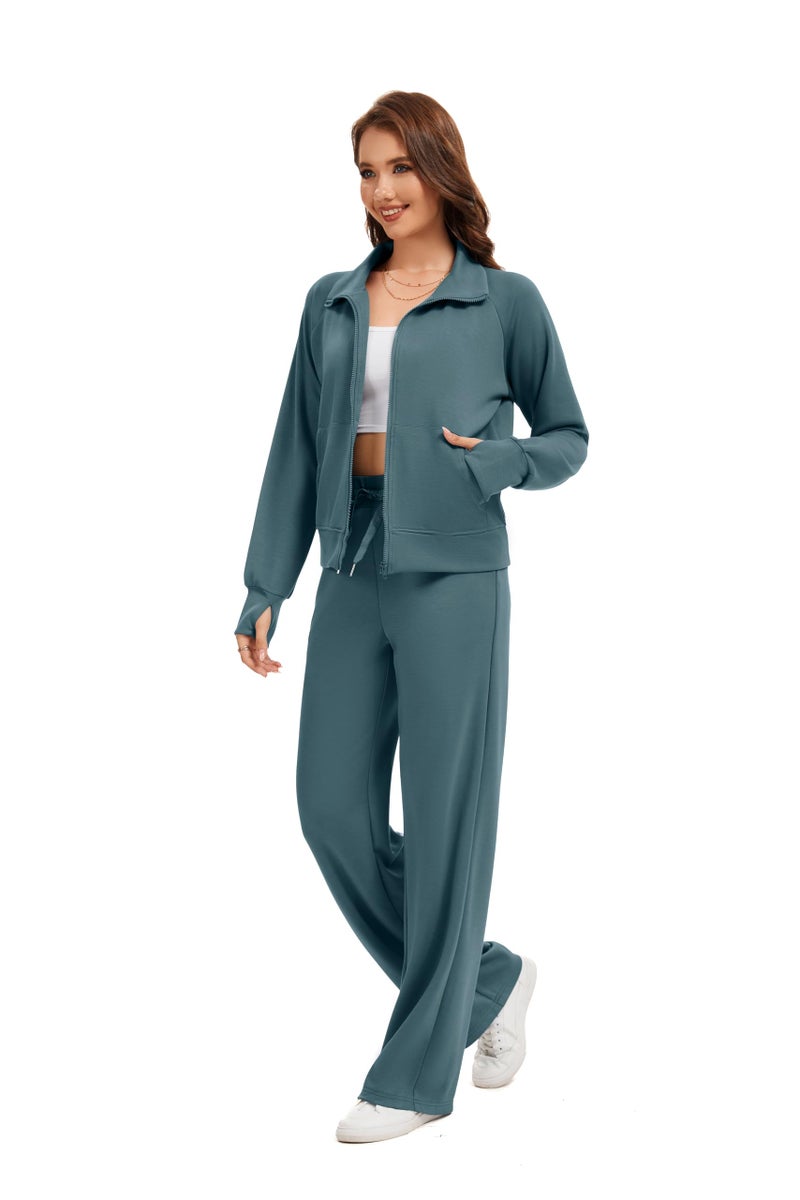 Sixstar Women Two Piece Outfits Sweatsuit Zip Up Sweatshirt Wide Leg Sweatpant Matching Travel Tracksuit Lounge Sets - Image 5