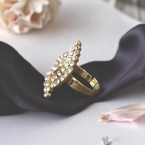 ACCESSHER Gold Plated Contemporary Style Inspired American Diamond Embellished Square Shape Design Adjustable Statement Finger Ring for Women and Girls (Design 5) - Image 3