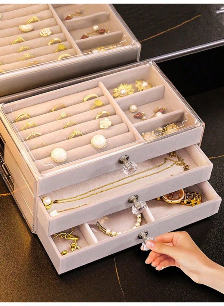 Shein Luxury Velvet Jewelry Organizer Box with Drawers and Crystal Knobs - Elegant Storage for Rings, Earrings, and Necklaces - Image 1