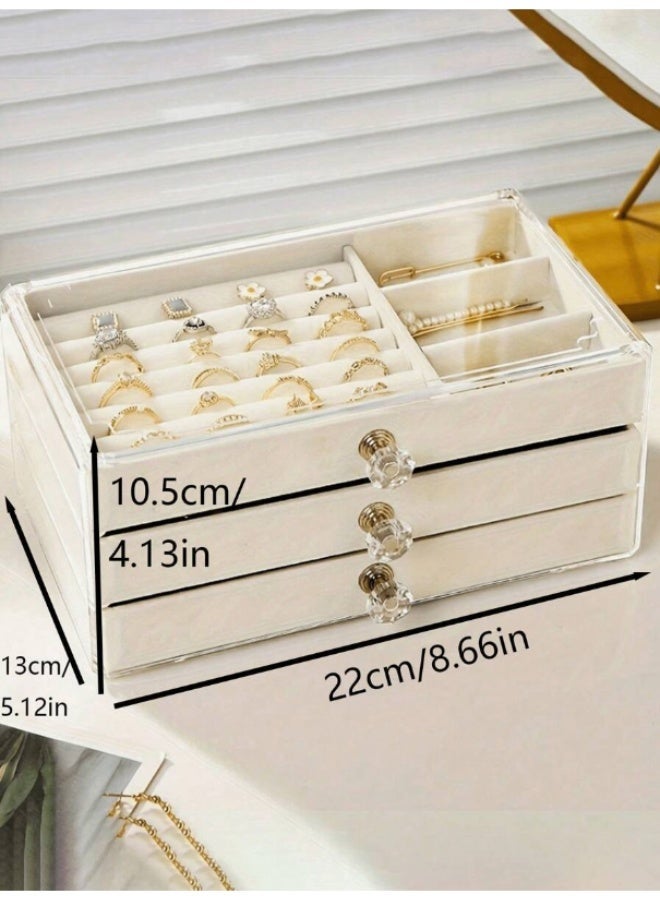 Shein Luxury Velvet Jewelry Organizer Box with Drawers and Crystal Knobs - Elegant Storage for Rings, Earrings, and Necklaces - Image 5