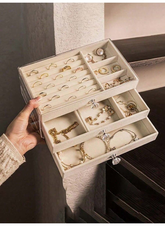 Shein Luxury Velvet Jewelry Organizer Box with Drawers and Crystal Knobs - Elegant Storage for Rings, Earrings, and Necklaces - Image 2