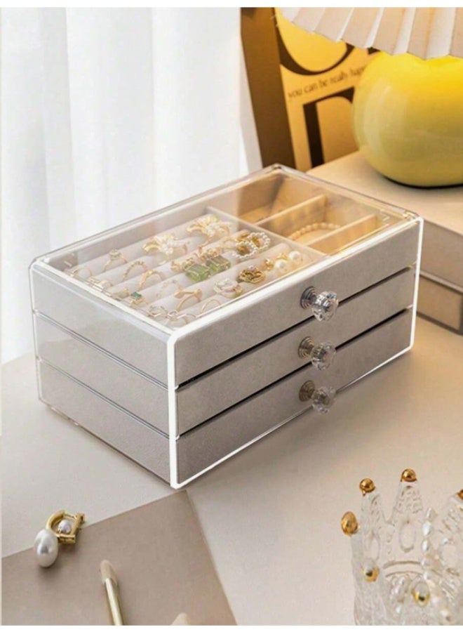 Shein Luxury Velvet Jewelry Organizer Box with Drawers and Crystal Knobs - Elegant Storage for Rings, Earrings, and Necklaces - Image 4