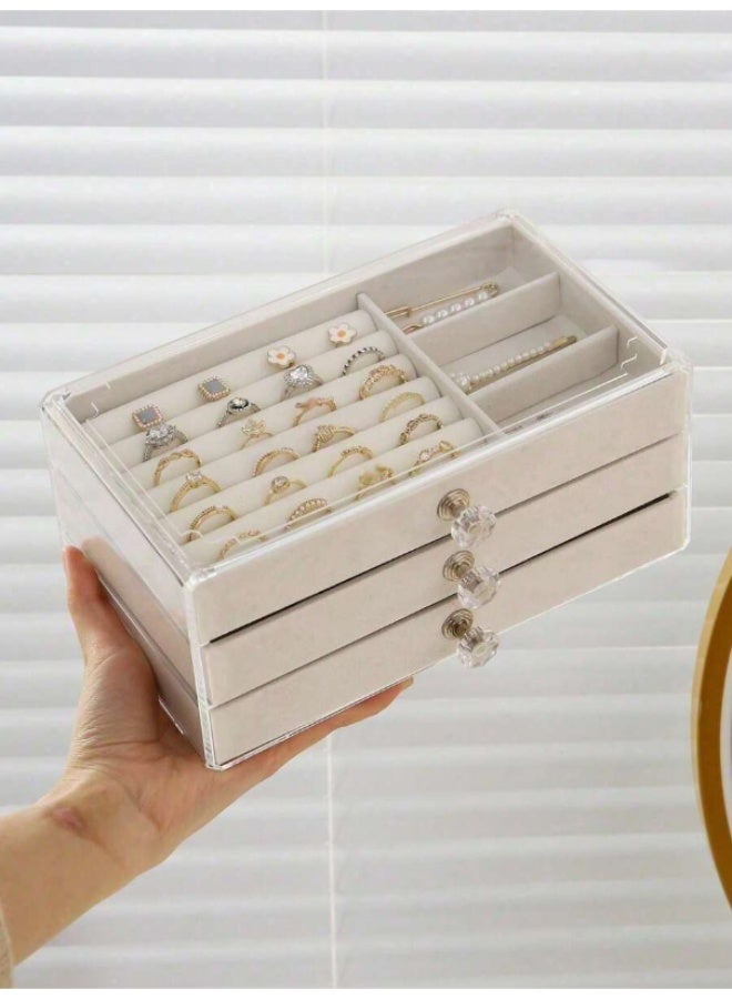 Shein Luxury Velvet Jewelry Organizer Box with Drawers and Crystal Knobs - Elegant Storage for Rings, Earrings, and Necklaces - Image 3