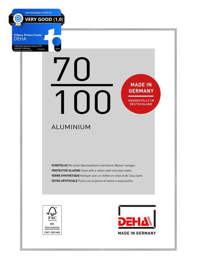 TRIBECA ALUMINIUM PICTURE FRAME BRUSHED SILVER 70X100CM WITH PUSH AND TURN CLIPS