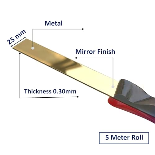 RAB Strip Metal, Self Adhesive Peel and Stick Wall Flat Trim Metalized PVD Coated Gold Mirror Finish, Size- 25mm, Pack of 5 Meter Roll. - Image 3