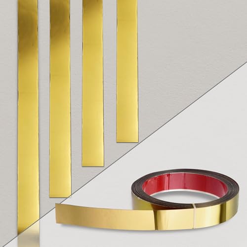 RAB Strip Metal, Self Adhesive Peel and Stick Wall Flat Trim Metalized PVD Coated Gold Mirror Finish, Size- 25mm, Pack of 5 Meter Roll. - Image 1