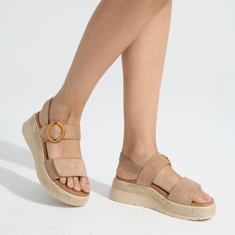 UBFEN Womens Espadrille Platform Sandals Low Wedge Heel - Orthopedic Arch Support, Cushion Insole, Comfortable Dressy Buckle Sandals for Walking and Vacation A Khaki Size US 9 - Image 2