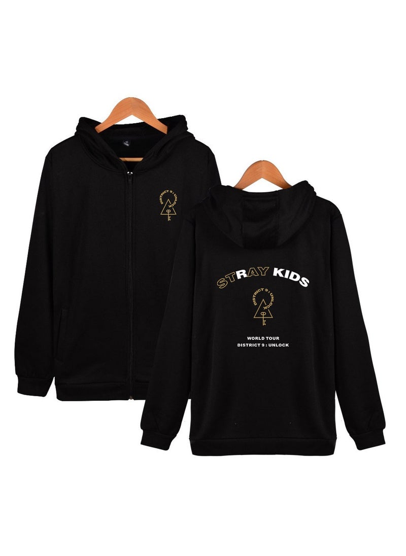 NIBEMINENT Stray Kids Long Sleeve Thin Hoodie Casual Zipper Hoodie Black  - Image 1